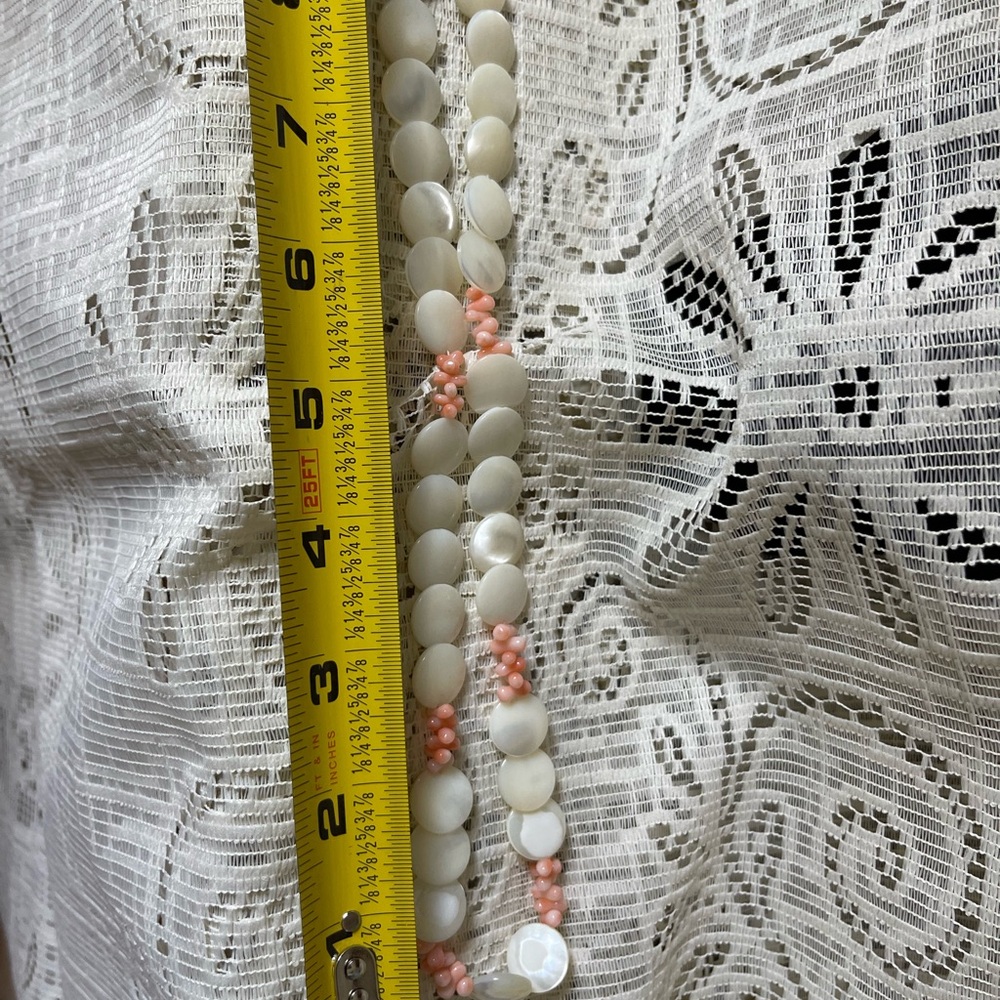 Handcrafted White Shell and Coral Accent Necklace - White & Pink - Picture 4 of 4